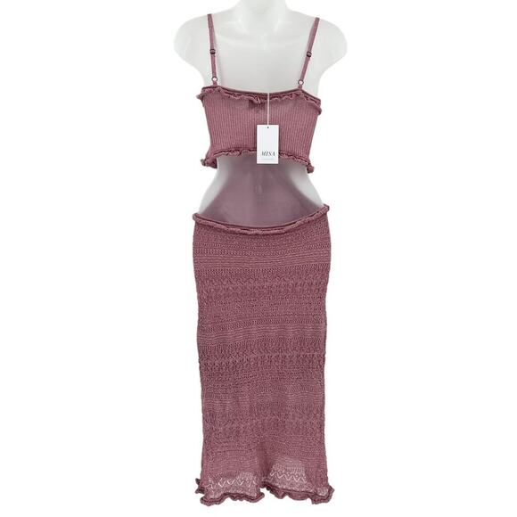 MISA LOS ANGELES Skye Midi Dress Rose Knit Cut-Out Sleeveless Stretch Small NEW - Picture 8 of 12